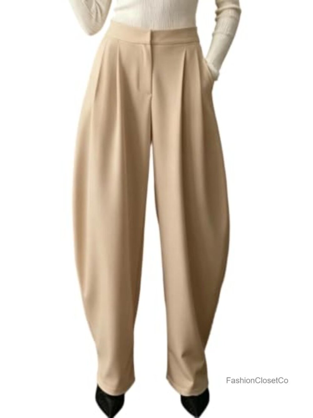 Wide Leg Barrel Dress Pants Pleated Balloon Work Slacks High Waisted Palazzo